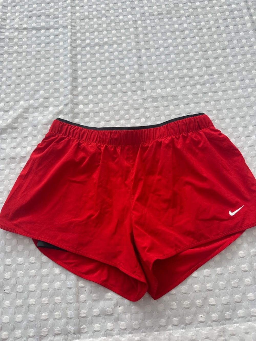 Nike Dri Fit  Women’s Red Athletic Running Shorts with Black Waistband
